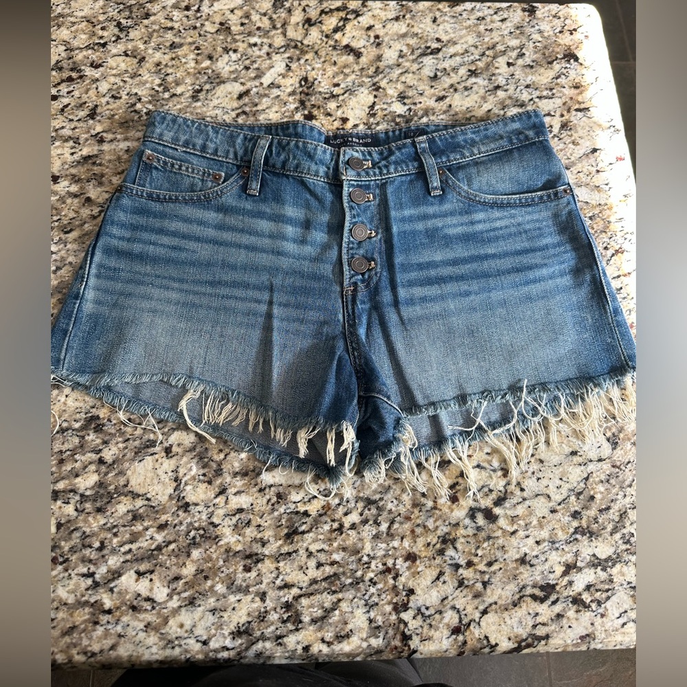 Lucky Brand Distressed Button-Front Denim Shorts - Blue